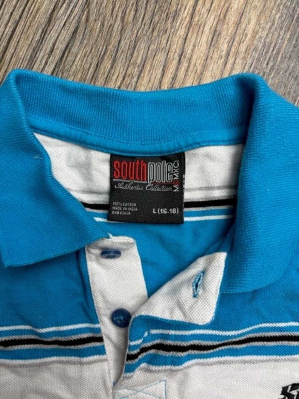 Southpole Striped Polo Shirt Youth 14-16 Blue White Y2K - Picture 3 of 5